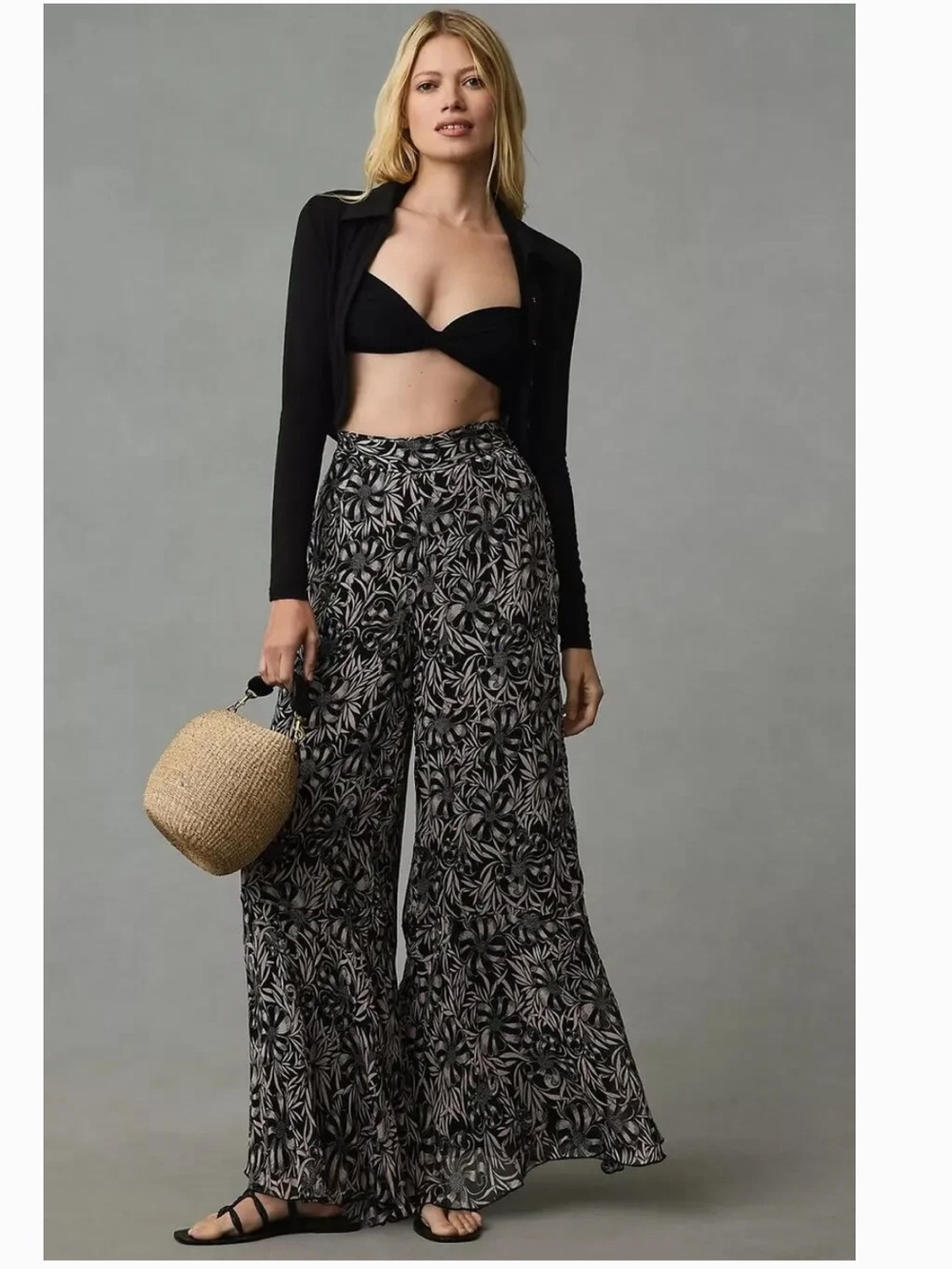 Anthropologie Florence Balducci Flowy Wide-Leg Sheer Pants